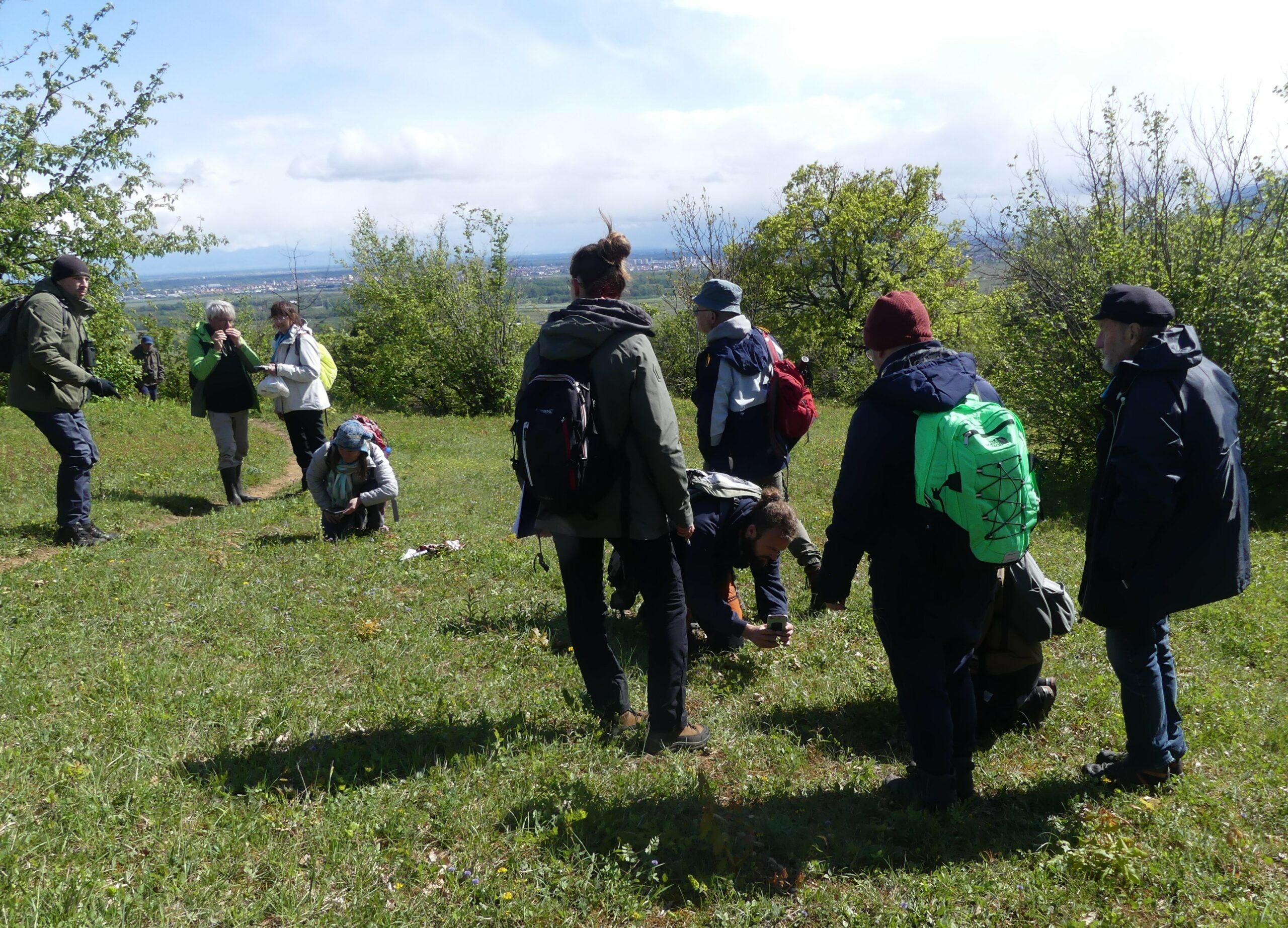 Bénévoles sur un site naturel réalisant une prospection naturaliste